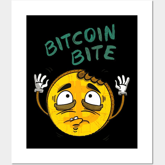 Bitcoin Bite Cryptocurrency Retro Cartoon Coin Wall Art by Foxxy Merch